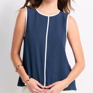 Fun 2 Fun Carly Contrast Trim Blouse Navy Medium NWT STITCH FIX